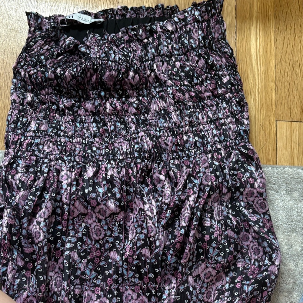 Zara Black Floral Smocked Mini Skirt with Purple Print